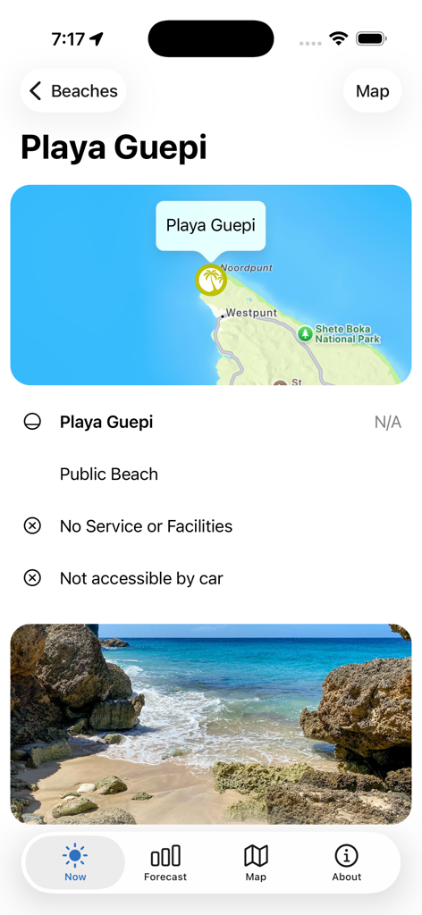 Curaçao Weather & Beaches - Playa Guepi beach details and map location on the Curacao Weather and Beaches app