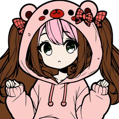 cute anime girl with ponytails and a cute bear hoodie