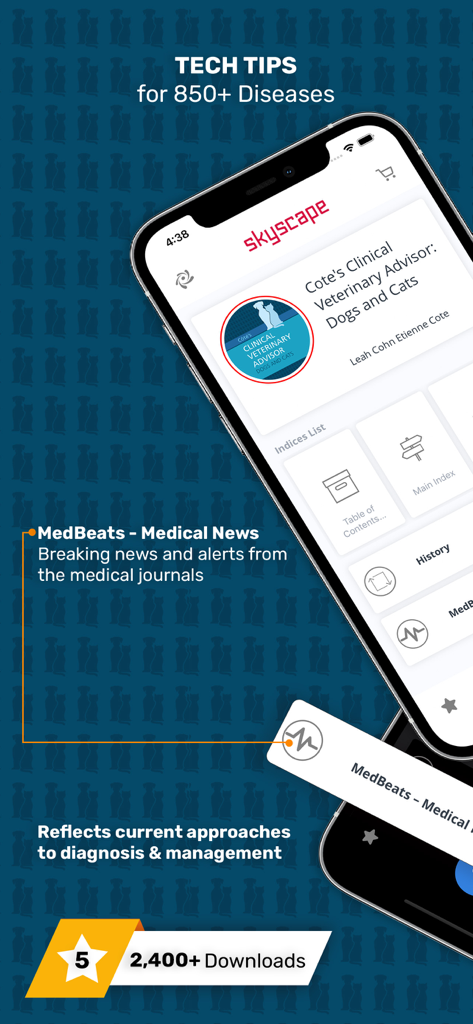 Screenshot of Veterinary Advisor app showcasing clinical tech tips and medical news for veterinary professionals