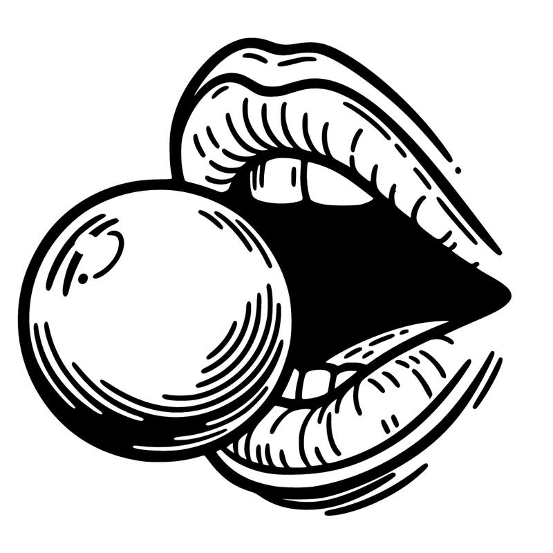 mouth blowing bubble gum