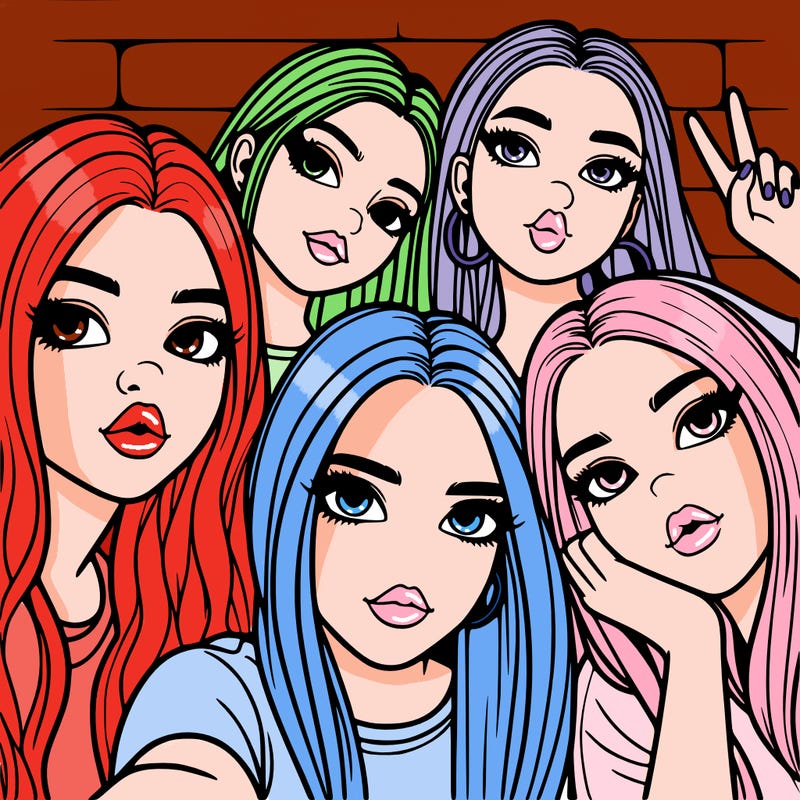 group of teen girls friends y2k up close in a selfie