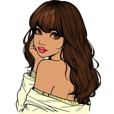 realistic girl with bangs looking over her shoulder