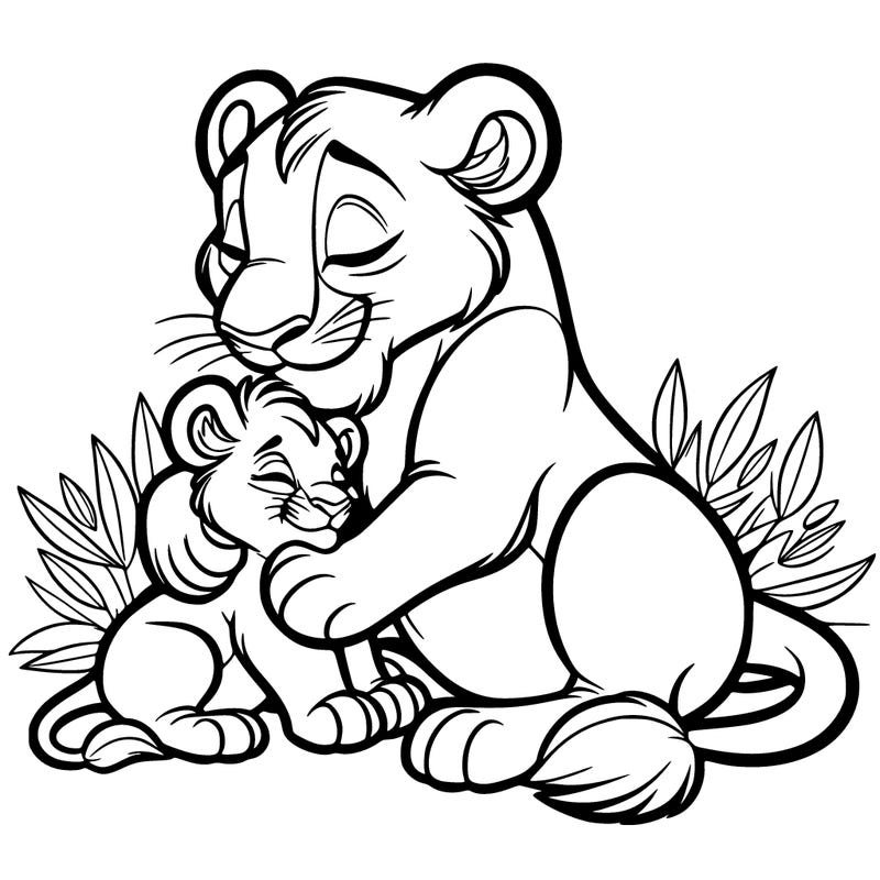 lioness cuddling her cub