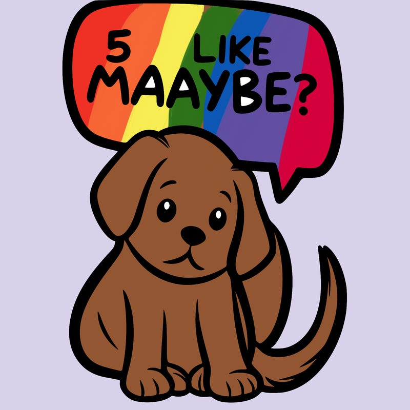 a puppy that says 5 like maybe