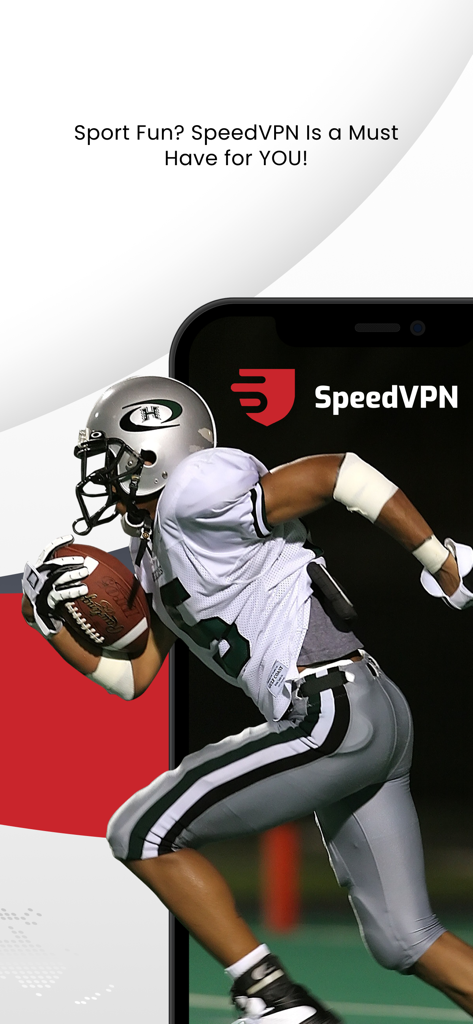 SpeedVPN-Werbebild mit einem American-Football-Spieler und dem Slogan Sport Spaß SpeedVPN ist ein Muss für SIE