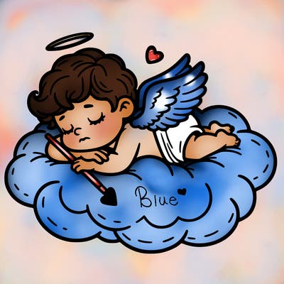 cupid asleep on a cloud