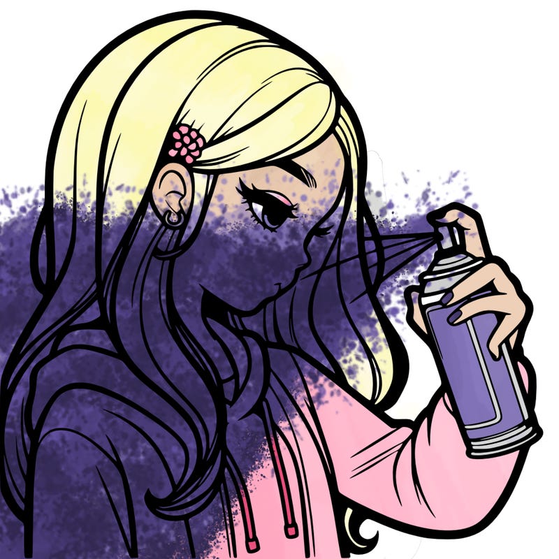 a realistic girl spray painting