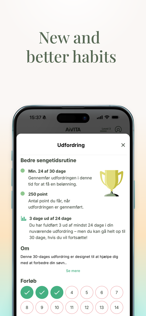 AIVITA - AIVITA app screen for a bedtime routine habit challenge with progress tracking