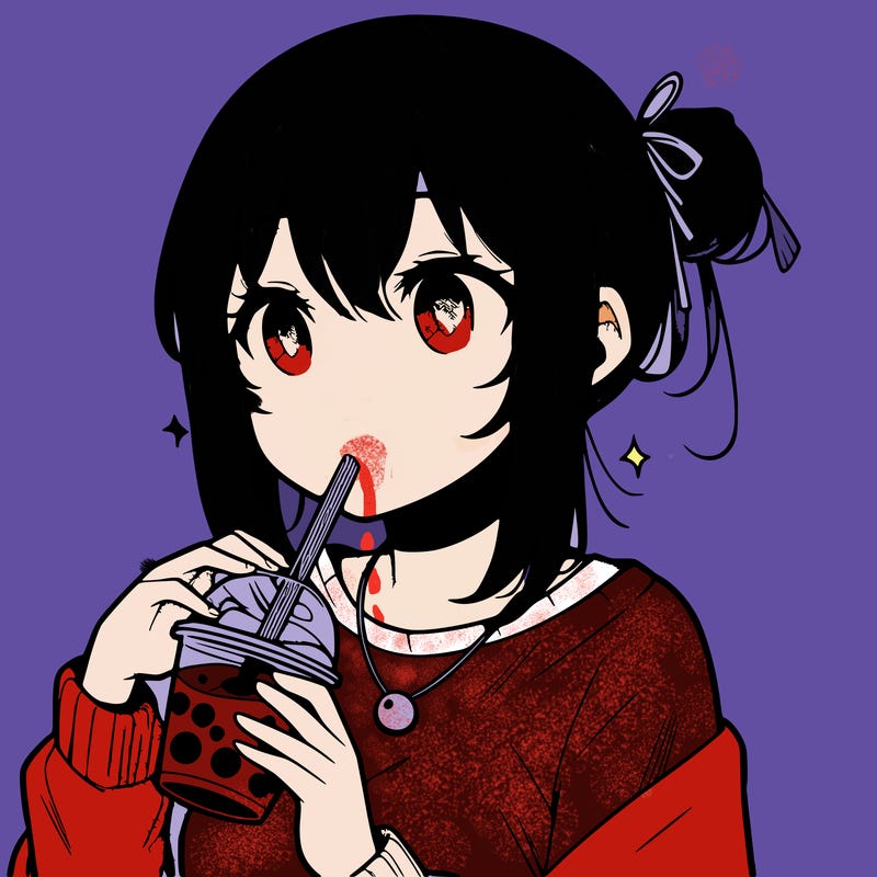 manga character drinking boba