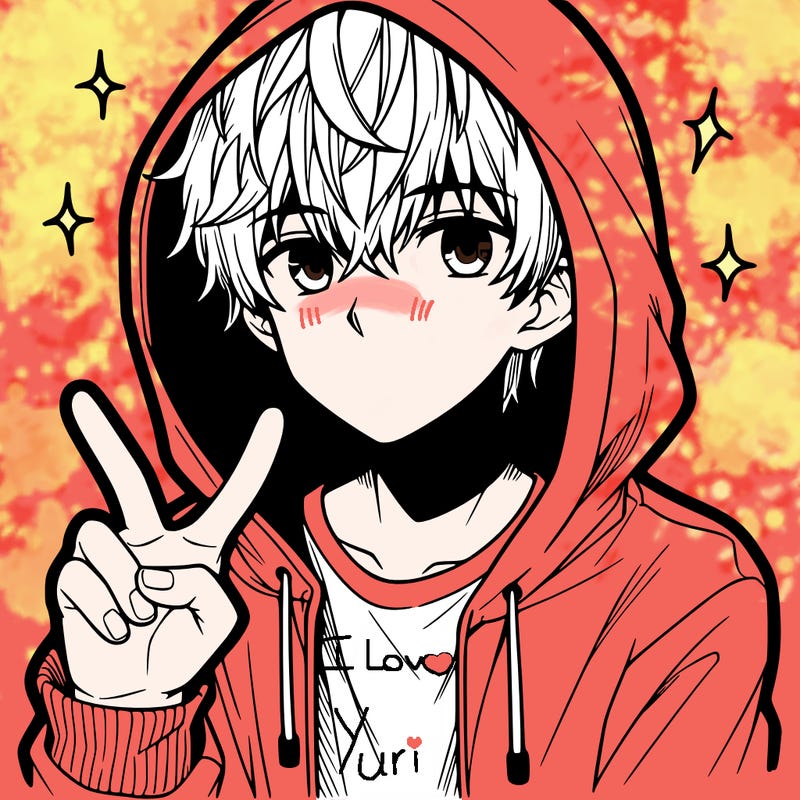 teenage manga boy in a hoodie, doing ✌