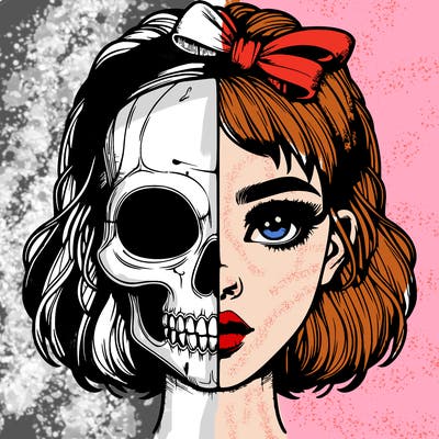 realistic girl with half skull mask