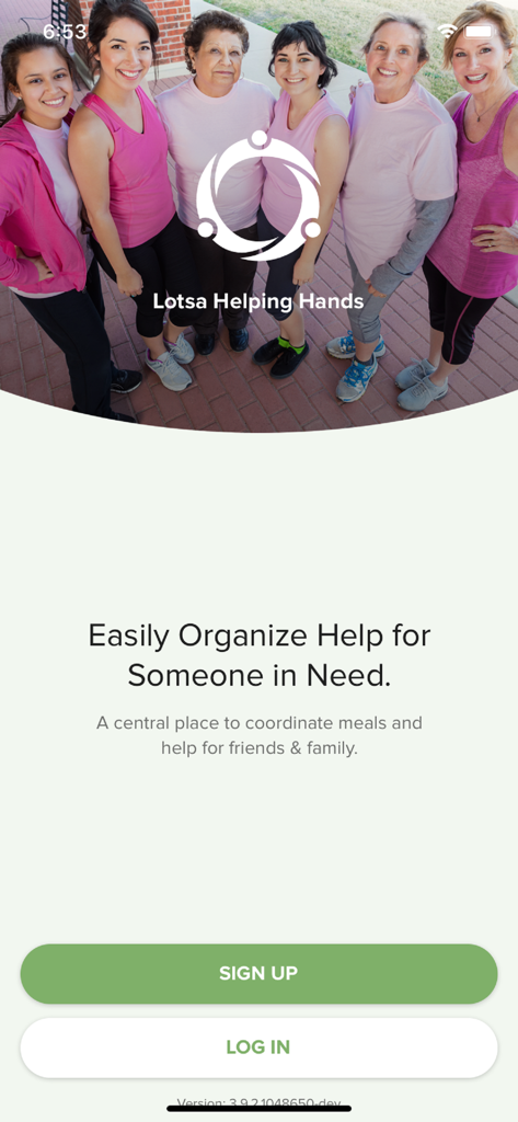 Lotsa Helping Hands - Lotsa Helping Hands app welcome screen with community support information