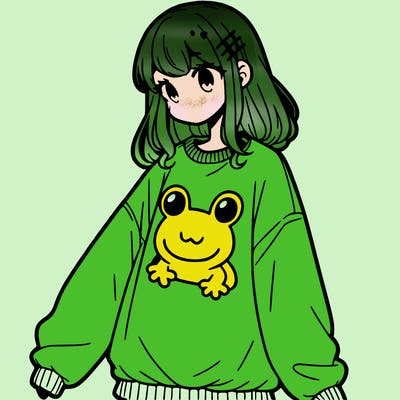 girl wearing frogging sweatshirt