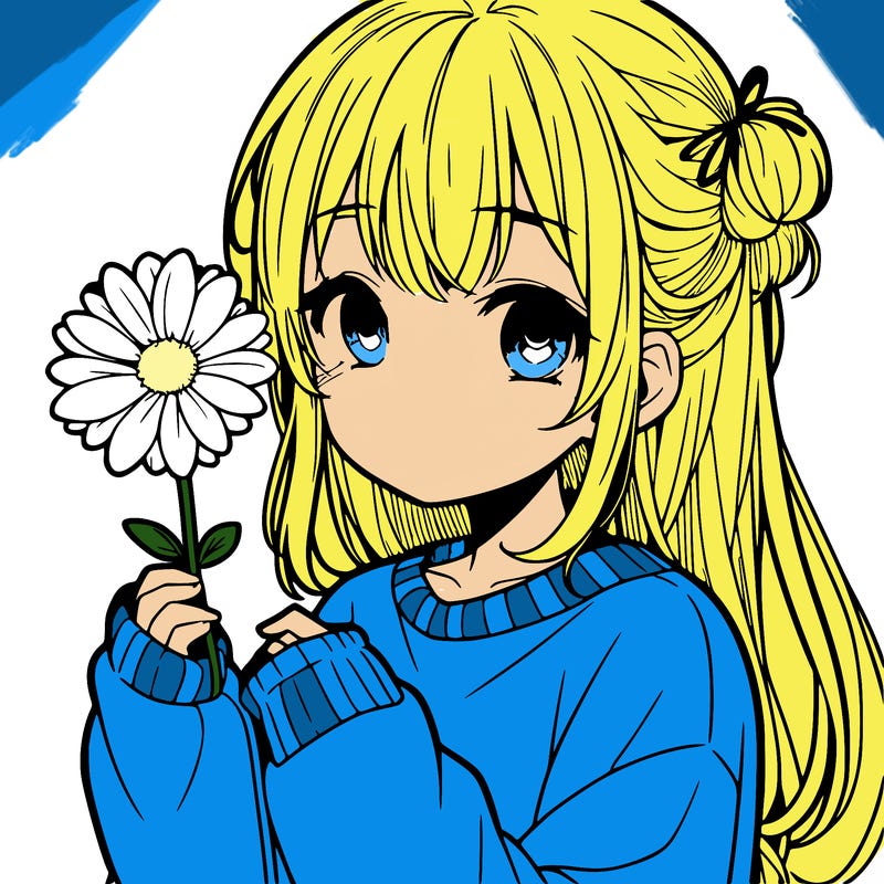 manga girl holding a flower