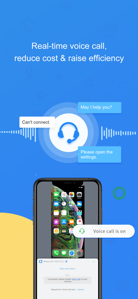 AirDroid Business - Interfaz de la aplicación AirDroid Business que muestra llamadas de voz en tiempo real para soporte de TI remoto