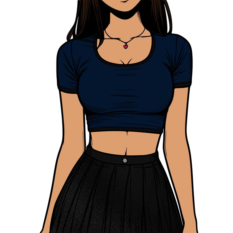realistic girl wearing crop top and skirt