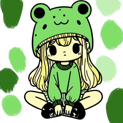 a girl wearing a frog hat and some frog socks