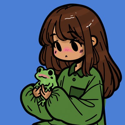 girl with long hair and a oversized shirt. and she is holding a frog