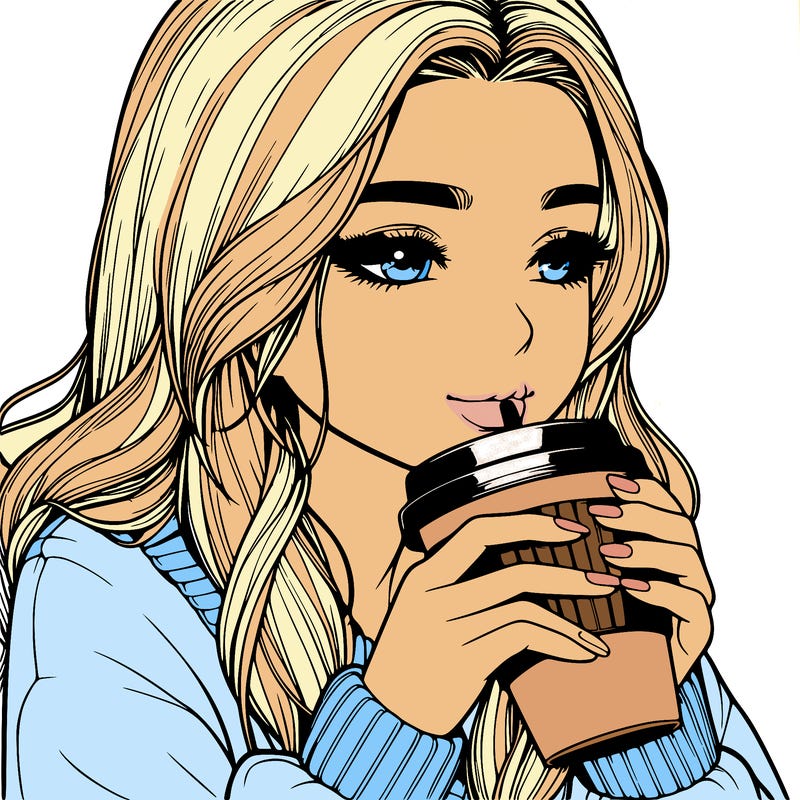 realistic girl drinking coffee