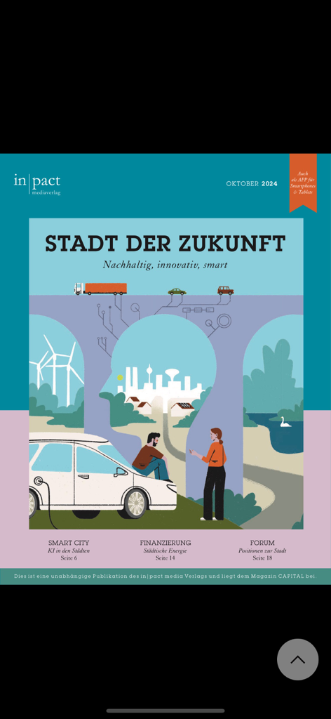 inpact media Verlag - Magazine cover from inpact media Verlag titled Stadt der Zukunft discussing sustainable and smart cities