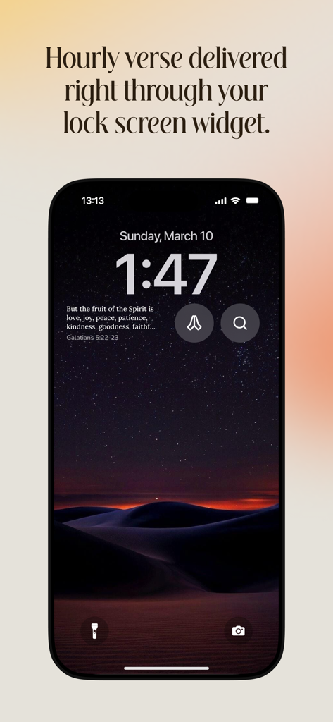 iPhone lock screen displaying a daily Bible verse through the Aura app's lock screen widget