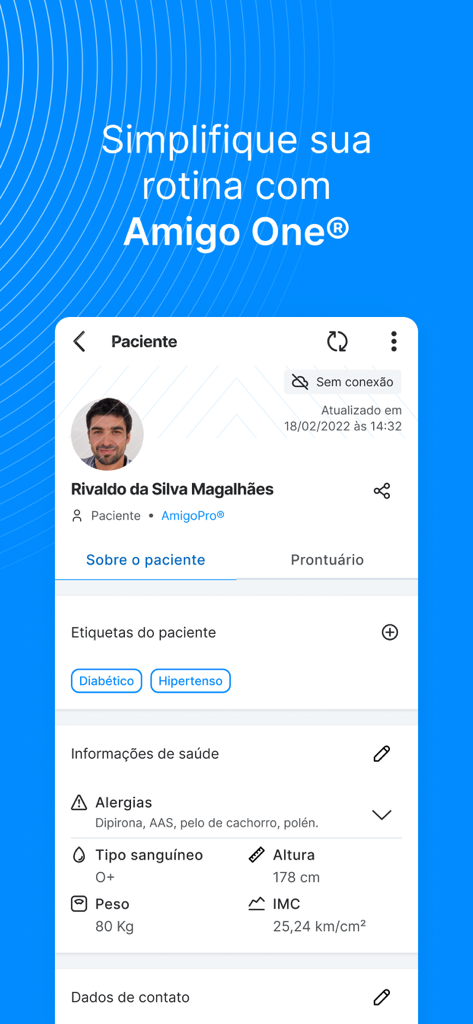 Digital medical record and patient profile view in the Amigo One app for healthcare professionals