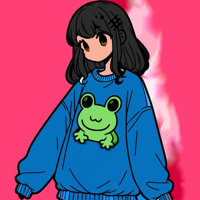 girl wearing frogging sweatshirt