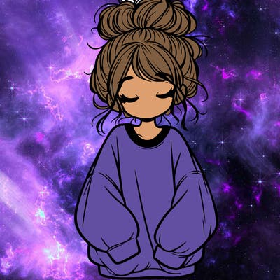 girl with baggy sweatshirt and messy bun