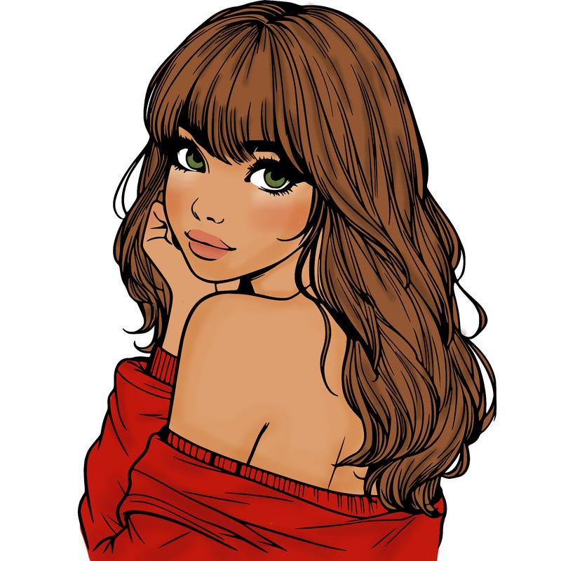 realistic girl with bangs looking over her shoulder