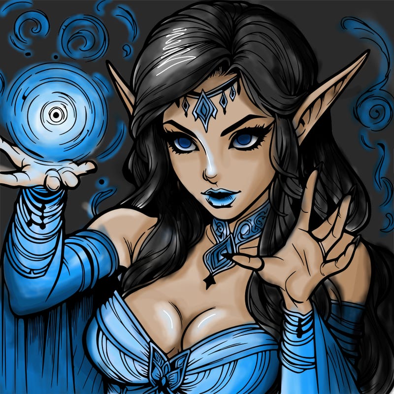 realistic scary beautiful elf sorceress casting spell