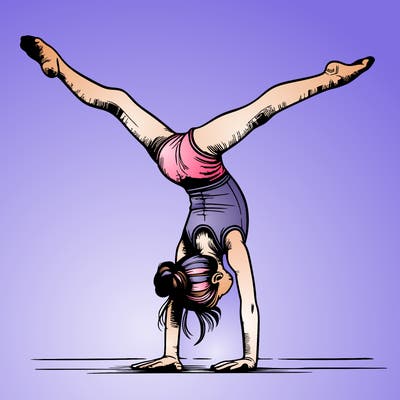 realistic gymnastic hand stand girl in four splits