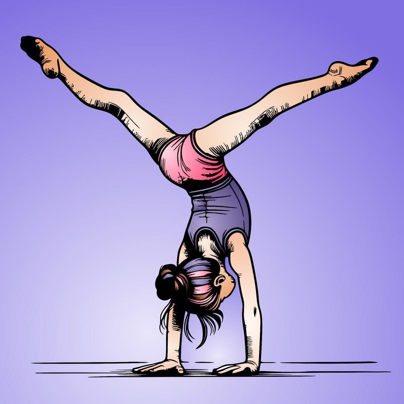 realistic gymnastic hand stand girl in four splits