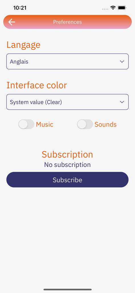 Quickonor by Tetonor - Quickonor app preferences screen showing language selection and interface color settings