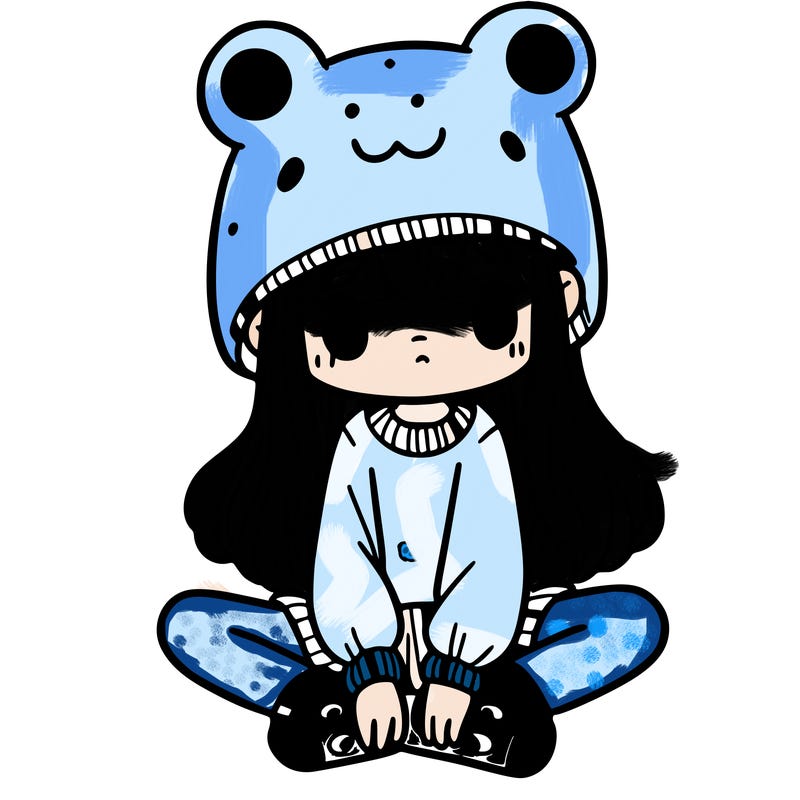 a girl wearing a frog hat and some frog socks