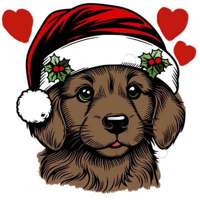 realistic dog wearing a santa hat
