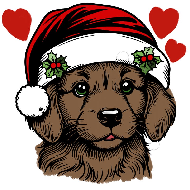 realistic dog wearing a santa hat