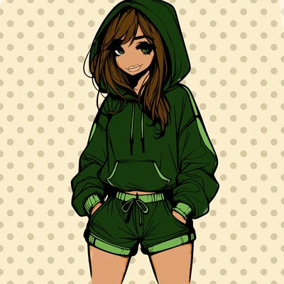 realistic girl in shorts and hoodie