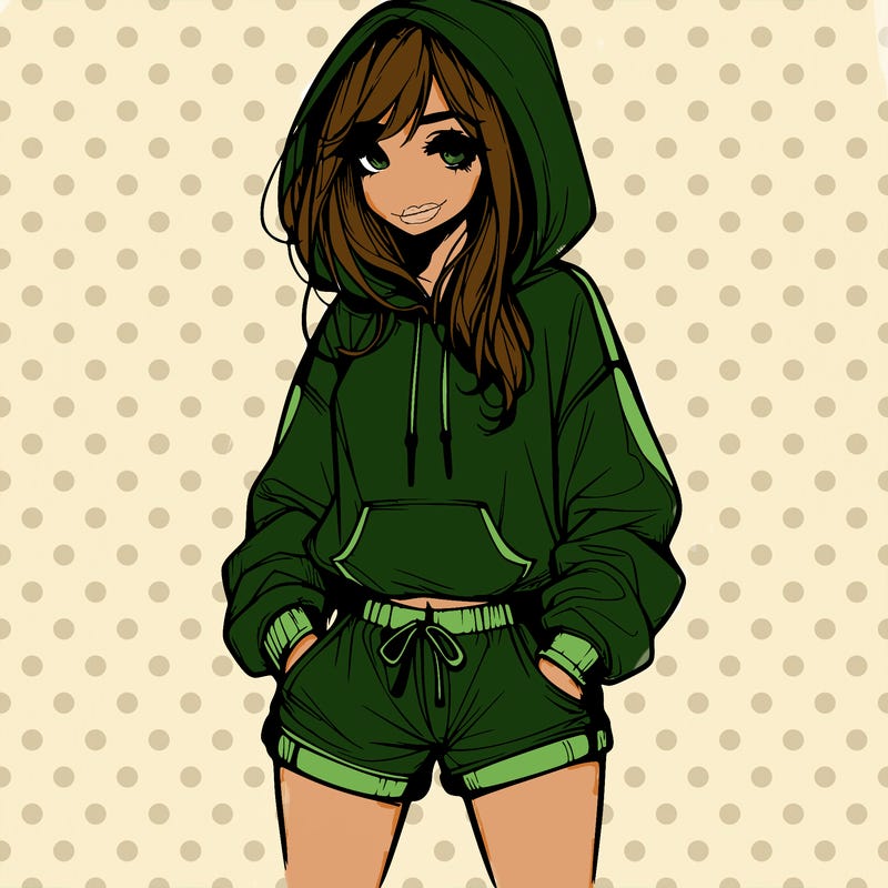 realistic girl in shorts and hoodie