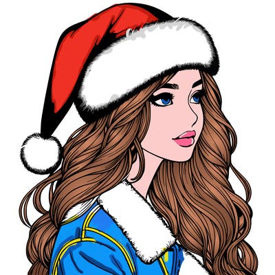 realistic girl in santa hat