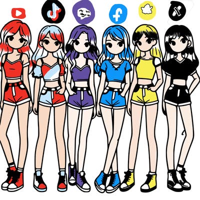 a group of girls wearing crop tops and shorts