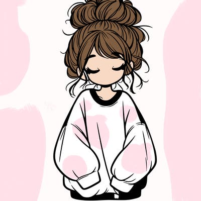 girl with baggy sweatshirt and messy bun