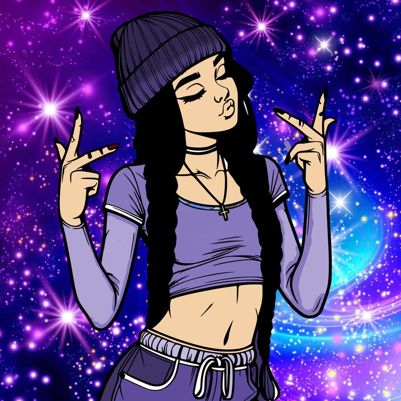 realistic teenage girl with braids and a beanie and crop top doing 🫶🏼