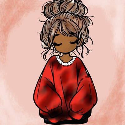 girl with baggy sweatshirt and messy bun