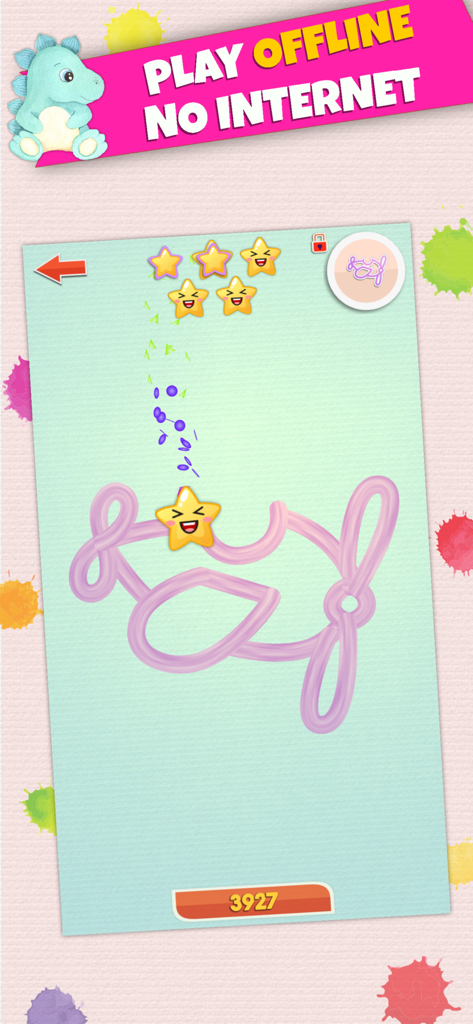 LetraKid: Cursive Writing Kids - LetraKid app screenshot showing cursive tracing exercise with five star rewards and offline play banner
