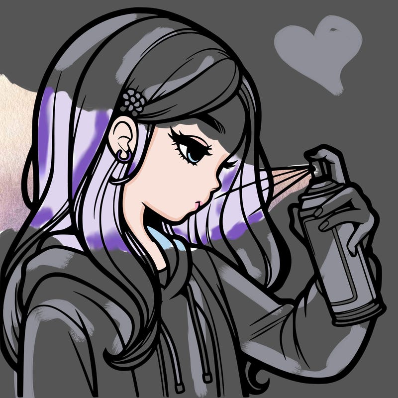 a realistic girl spray painting