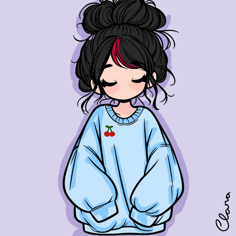 girl with baggy sweatshirt and messy bun