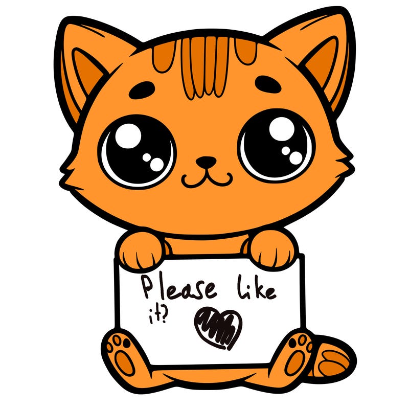 cat with big eyes holding a sign