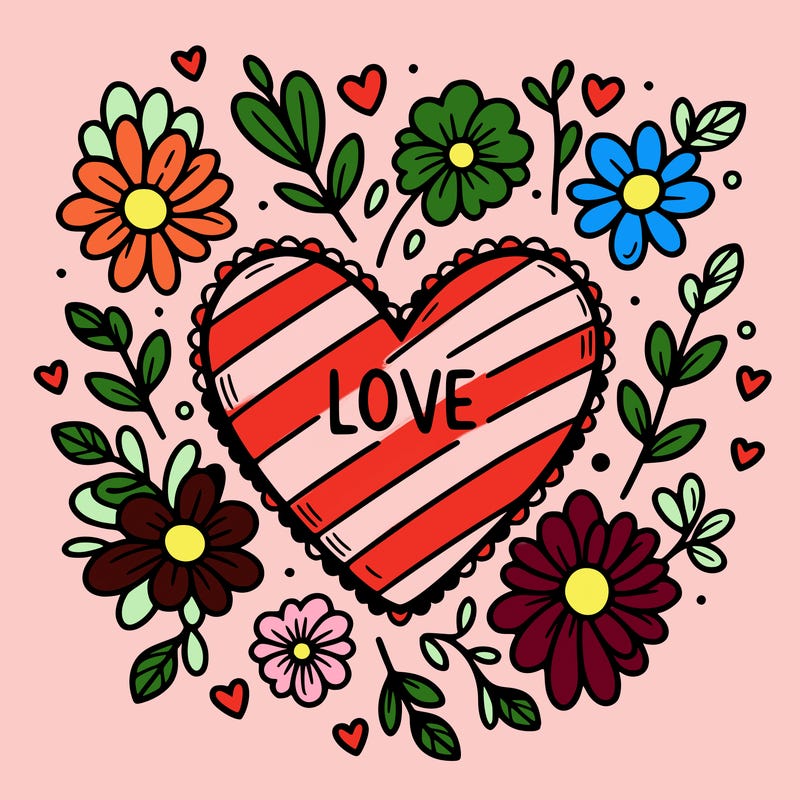 love heart with flowers around it