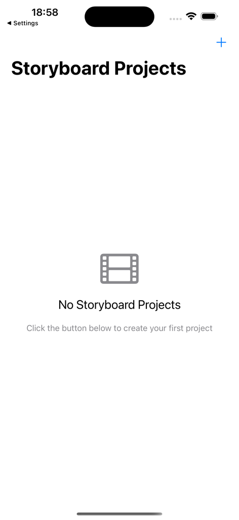 The empty project management screen of the SmartBoard Storyboard Creator app.
