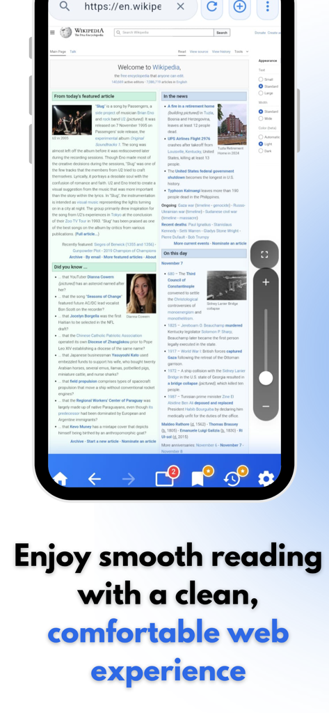 Smartphone zeigt die Desktop-Version von Wikipedia für ein reibungsloses Leseerlebnis.